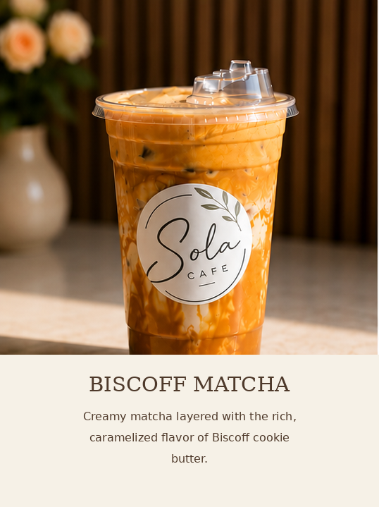 Biscoff Matcha at Sola Cafe and Deli